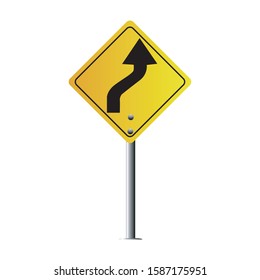 Vector Double curve, first to right isolated on white background. Warning signs. Traffic Sign. illustration eps 10.