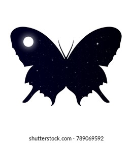 Vector Double Exposure. Butterfly with star sky background