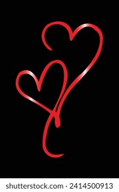 Vector double heart loop hand drawn scribble lines. Isolated on black background. Love symbol icon. Design elements for Valentines day. greeting card, mug, photo overlays, t-shirt print, flyer, poster