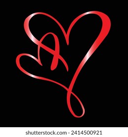Vector double heart loop hand drawn scribble lines. Isolated on black background. Love symbol icon. Design elements for Valentines day. greeting card, mug, photo overlays, t-shirt print, flyer, poster
