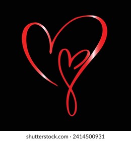 Vector double heart loop hand drawn scribble lines. Isolated on black background. Love symbol icon. Design elements for Valentines day. greeting card, mug, photo overlays, t-shirt print, flyer, poster
