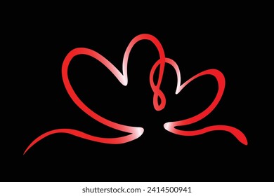 Vector double heart loop hand drawn scribble lines. Isolated on black background. Love symbol icon. Design elements for Valentines day. greeting card, mug, photo overlays, t-shirt print, flyer, poster