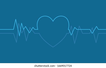 Vector of double heart rate lines in shape on blue for heart in science and health care concept