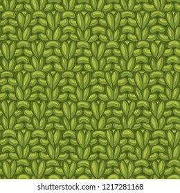 Vector Double Moss Stitch Pattern. American Moss Stitch. Сotton hand-knitted fabric material. High detailed knitting boundless background. Hand-drawn green woolen knitwear.