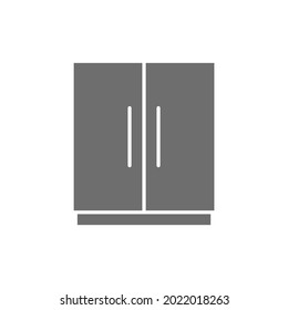 Vector double refrigerator, 2 doors fridge grey icon.