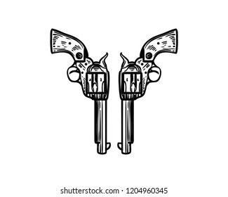 Vector Double Weapon Gun Pistol Sign Symbol Hand Drawn Logo Design Inspiration