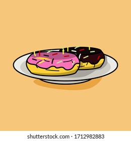 Vektorillustration Doughnut Illustration, Delicious Erdbeere und Schokoladendugnut