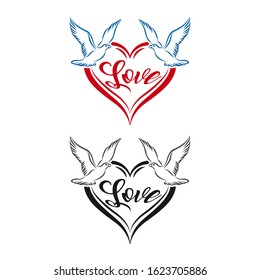 Vector dove with heart shaped