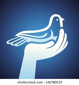 Vector dove and human hands - peace symbol - abstract concept