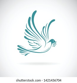 Vector of dove of peace with olive branch on white background. Bird design. Animals. Easy editable layered vector illustration.