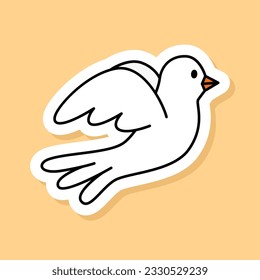 Vector Dove sticker isolated on yellow background. 70s style cartoon icon