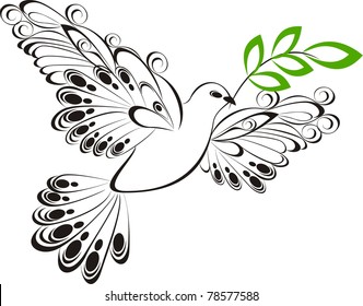 Vector dove whit olive branch. Symbol of peace and unity