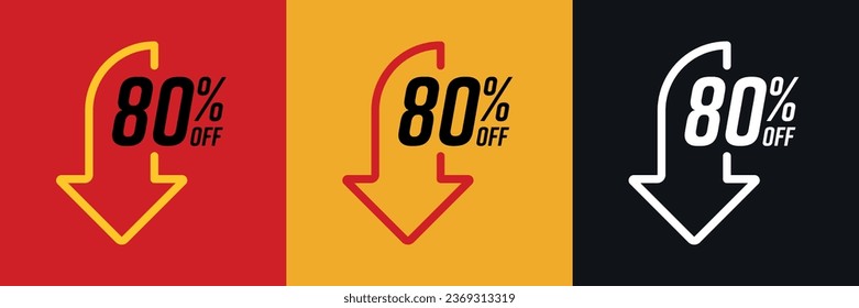 
Vector down arrow direction symbol of sale with 80% discount. To offer. Discount. Sales. Promotion