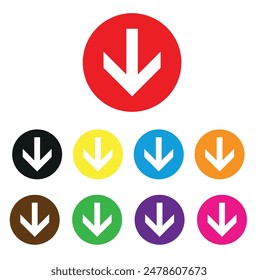VECTOR DOWN ARROW. DOWNLOAD ICON. FASHION SYMBOL, WEB BUTTON FOR WEBSITE DESIGN. LOGO ILLUSTRATION