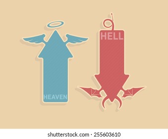 Vector up and down arrows with angel and devil symbols 
