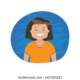 Vector down syndrome girl concept. Cartoon style fanny smiling child with disabled isolated on white background