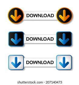 Vector download buttons with arrow - labels, stiskers on the white background