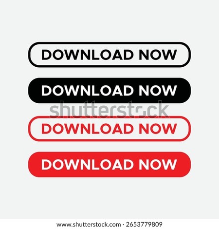 Vector Download Buttons in Minimalist Red, Black, and White Styles

