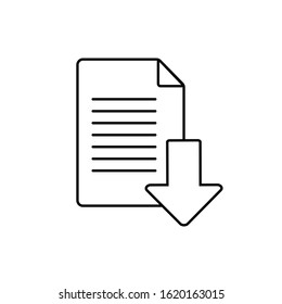 Vector Download Document Icon. Icon download document, pdf file upload, get data sheet, vector arrow.