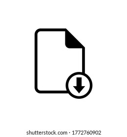Vector Download Document Icon. Icon download document, pdf file upload, get data sheet, vector arrow.