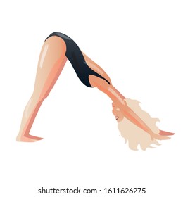 Vector downward facing dog Adho mukha svanasana yoga pose girl isolated