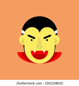 Vector Dracula Head Halloween Cartoon Illustration. Vector flat icon. 