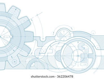 Vector draft background with a gear element. Can be easily colored and used in your design.