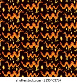 Vector dragon, dragons pattern. Orange dragons and flames.