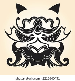 Vector dragon face with a tattoo.