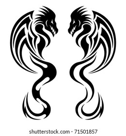 Vector dragon in the form of a tribal tattoo