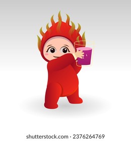 Vector Dragon fruit kawaii cartoon character vector funny Dragon fruit kawaii illustration
