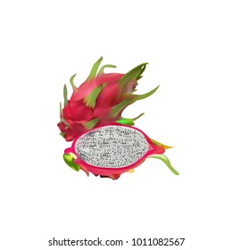Vector Dragon fruit or pitaya with cut isolated on white background with clipping path.