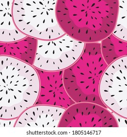 Vector Dragon fruit slices texture seamless pattern