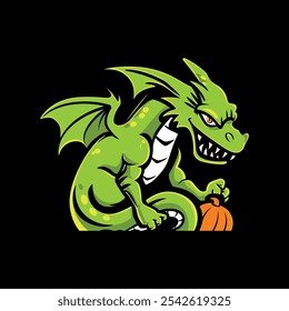 vector dragon with green and gold colors on a white background