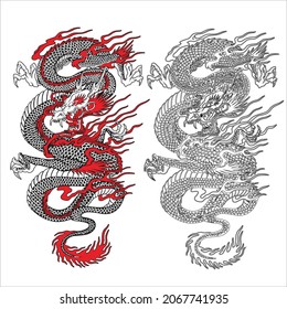 vector of dragon and line. white and red, good for design reference