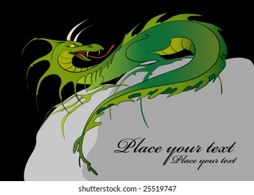 Vector dragon on rock