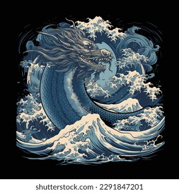 vector of dragon in sea with wive 