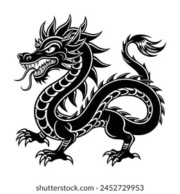  A vector dragon silhouette art, black and white background