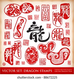 Vector Dragon Stamps Pack, Element for Chinese New Year