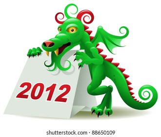 Vector Dragon, the symbol of 2012, holding a desk calendar