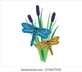 Vector dragonfly illustration. Fauna summer illustration. Wildlife concept. 