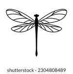 Vector dragonfly. Isolated object on white background. Silhouette flat illustration. Line art.