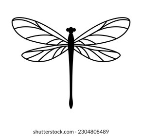 Vector dragonfly. Isolated object on white background. Silhouette flat illustration. Line art.