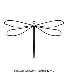 Vector dragonfly. Outline drawing. Doodle sketch, black line.