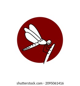 Vector of a Dragonfly with red circle on white background, Pet. Animals. logo concept. line art logo