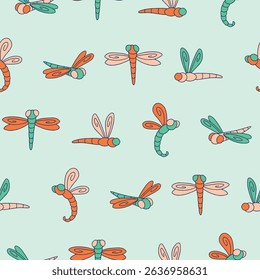 Vector Dragonfly Seamless Pattern Background for Print Fabric Surface Fashion Wrapping