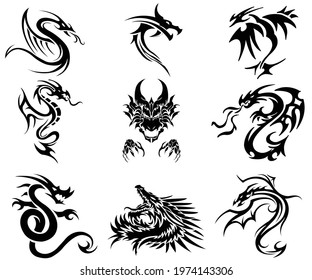 Vector Dragons silhouette on white background 