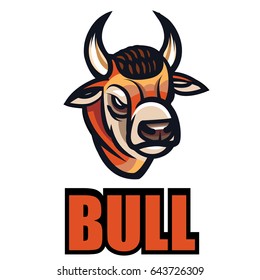 Vector draving of the head of powerful horned bull