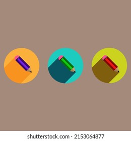 Lápiz de drenaje de vectores, tres piezas. Lápiz de iconos, color violeta verde rojo estilo plano