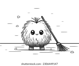 Vector Draw, Abstract Clipart, Cute Broom, High Quality Lineart